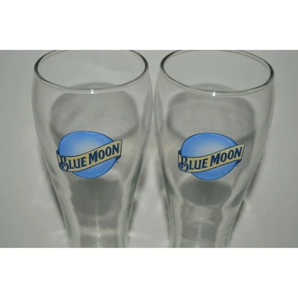 Minty Large BLUE MOON 9" Tall Beer Bar Glass Lot of 2 - Picture 2 of 3